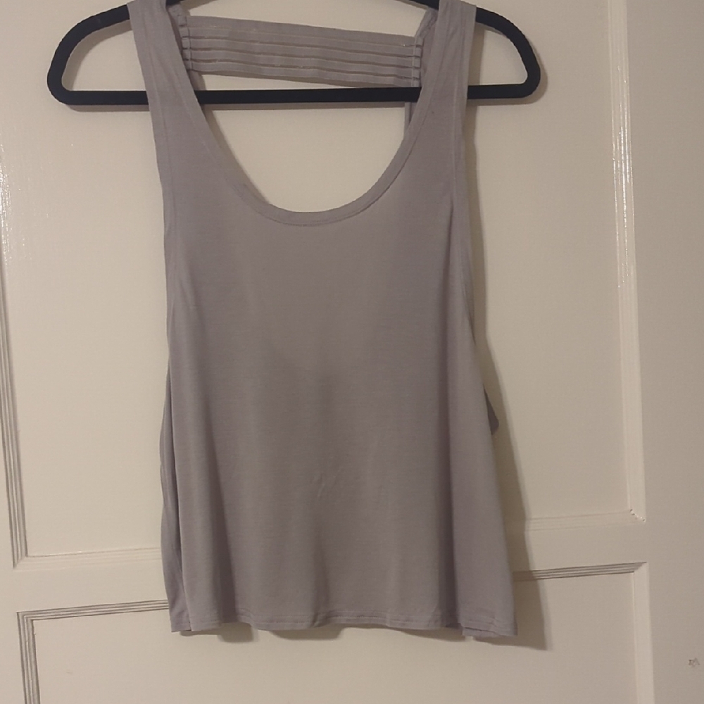 ALO Yoga Light Gray Scoop Tank with Strappy Low Back